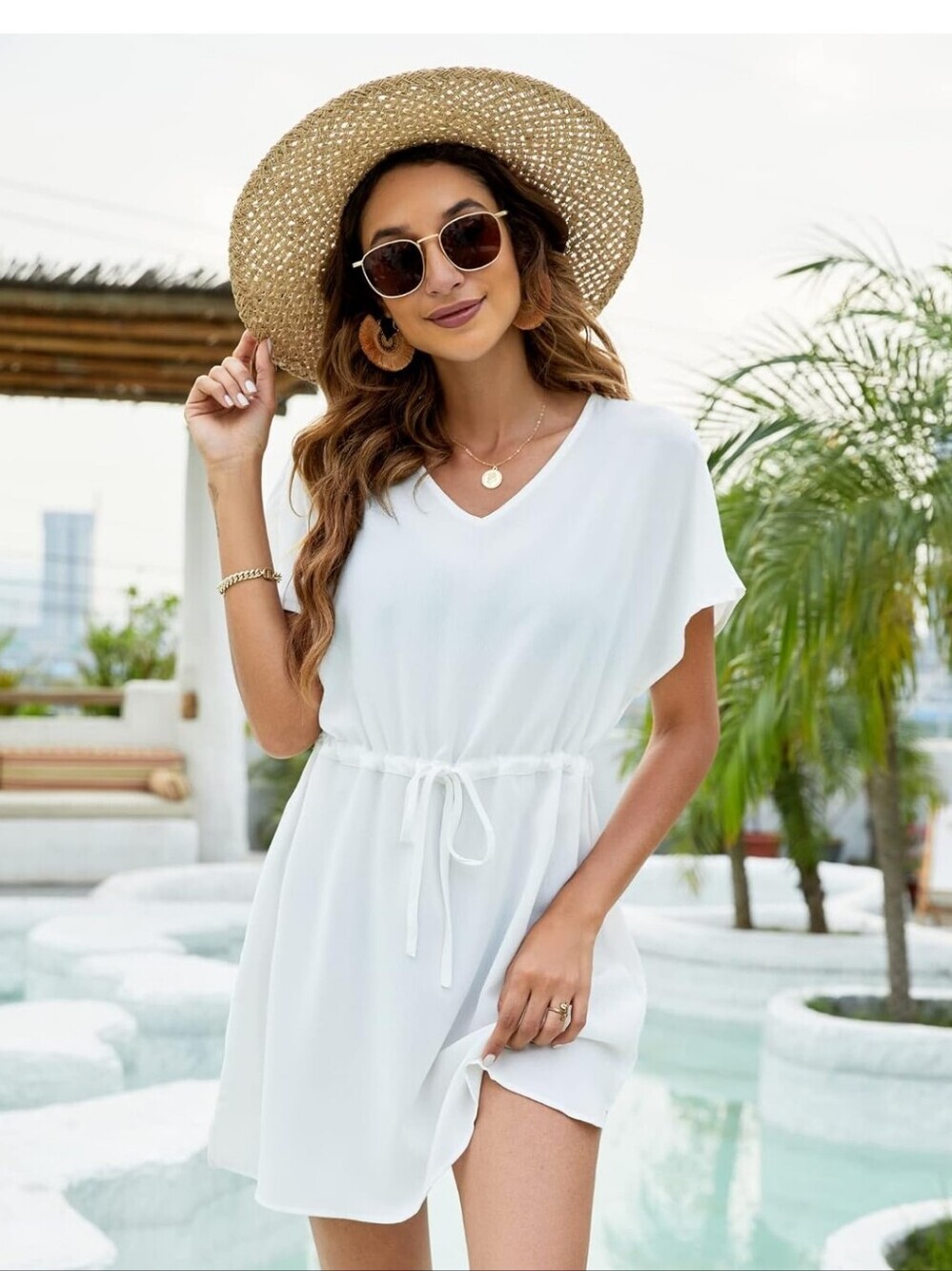 Brand New W Tags Cover Up /Summer Dress Women's Sz M White Flattering Fit - Picture 2 of 4